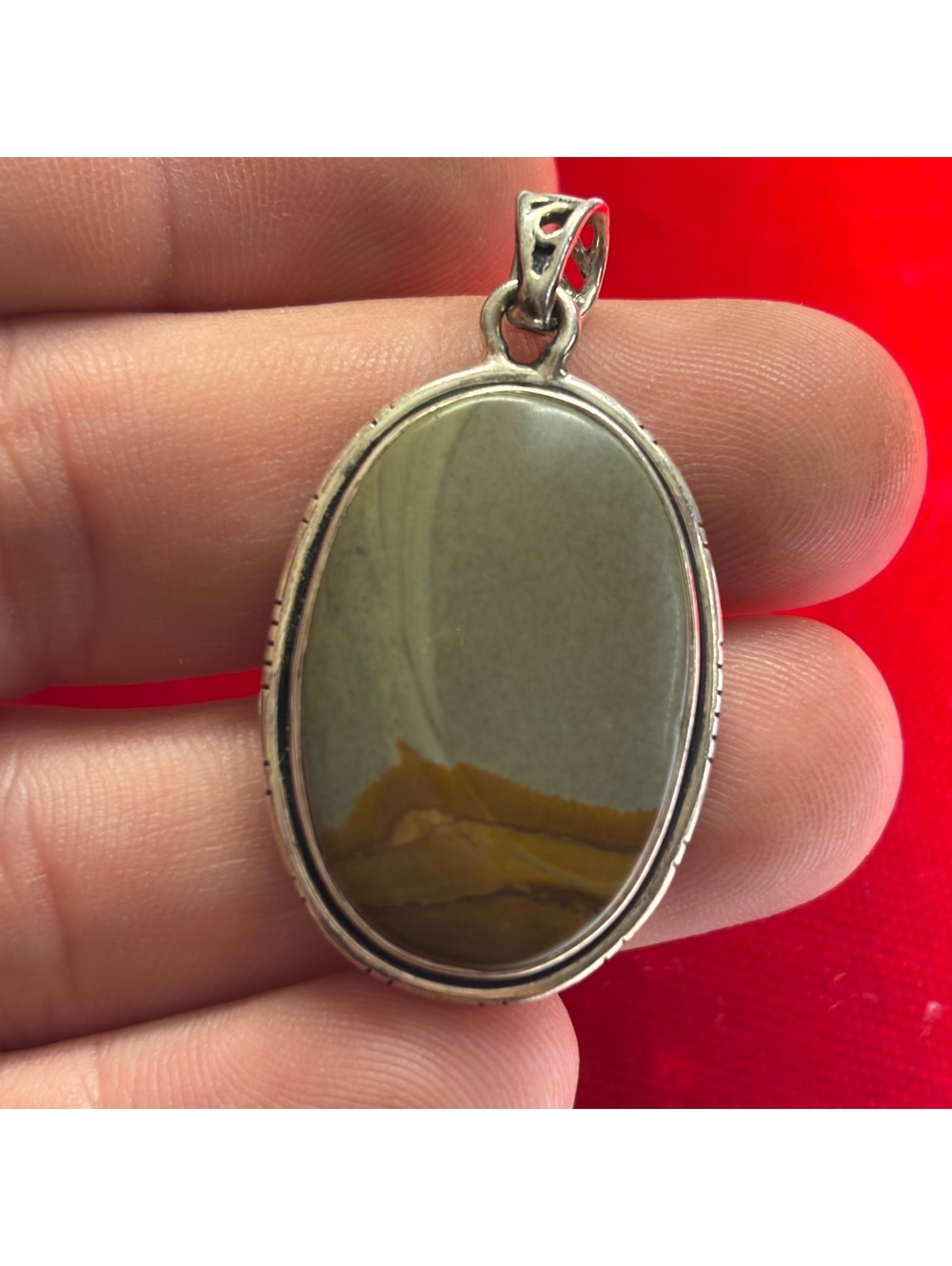 Sterling silver landscape Jasper pendant vintage